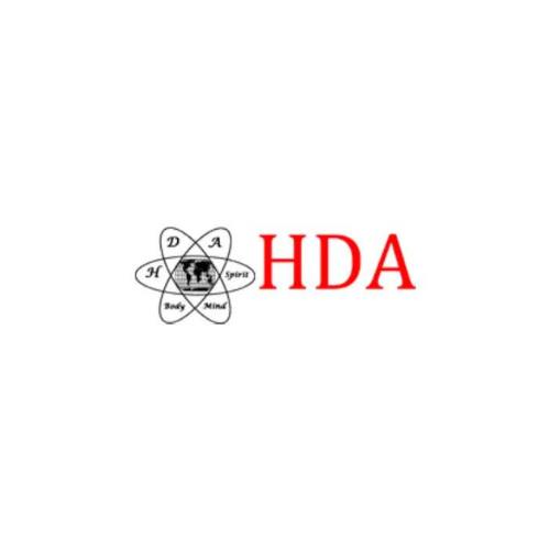 Logo featuring the letters "HDA" in red, accompanied by a symbol representing body, mind, and spirit.