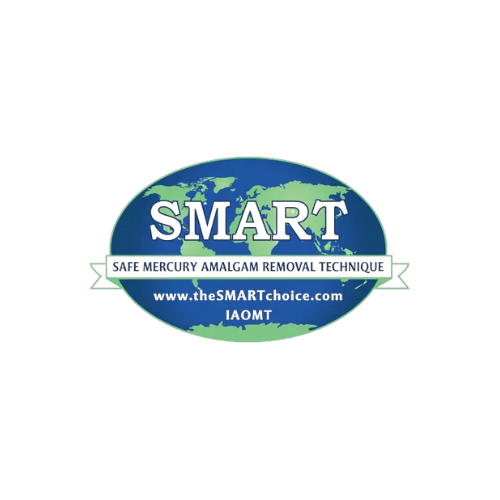 Logo featuring the word "SMART" with a globe background, promoting the Safe Mercury Amalgam Removal Technique.